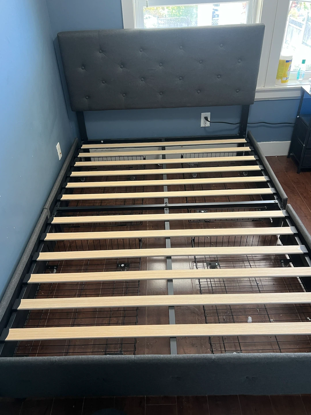 Grey Upholstered Full Size Bed Frame and Mattress - photo 2