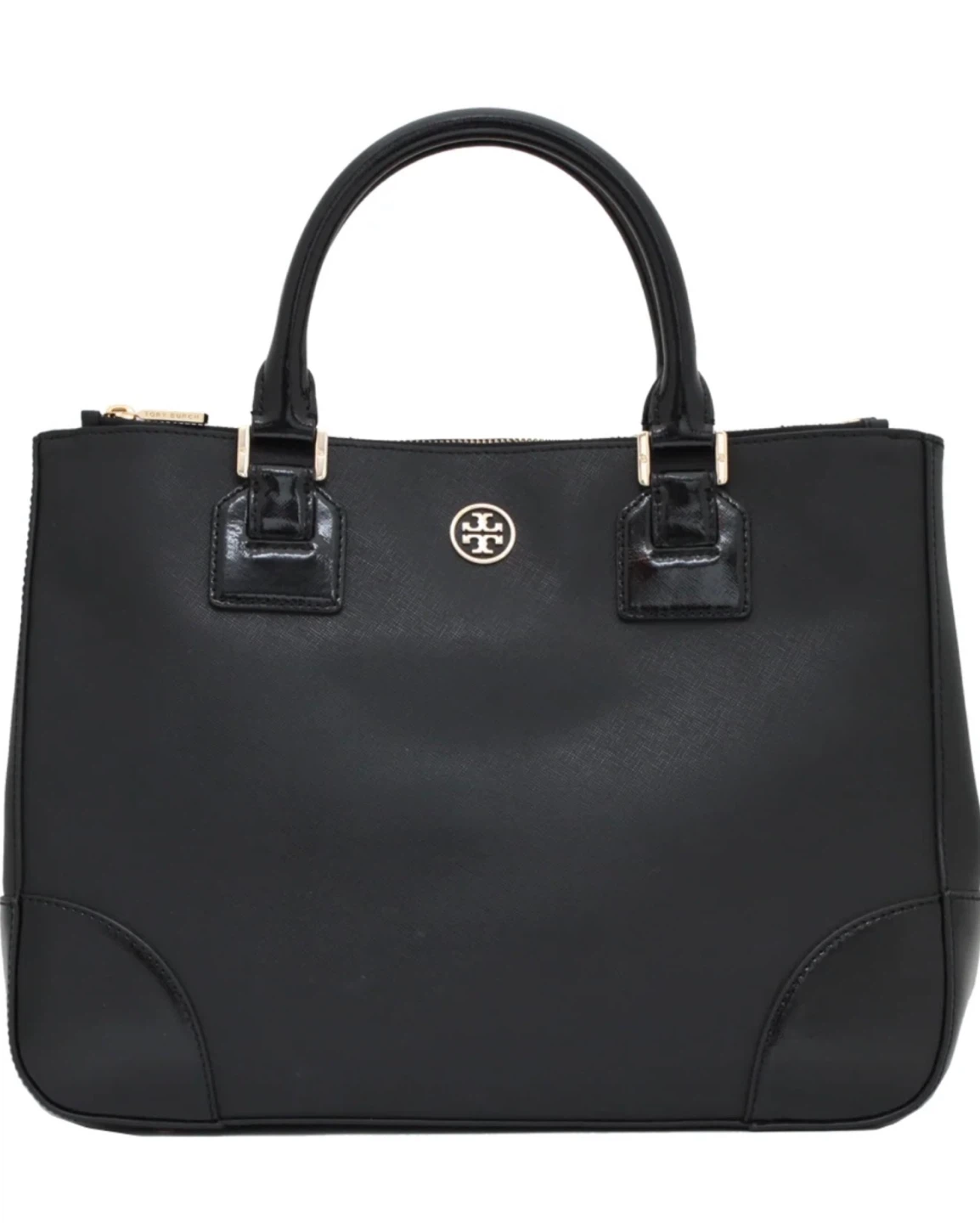 TORY BURCH ROBINSON DOUBLE ZIP TOTE | BLACK SAFFIANO LEATHER