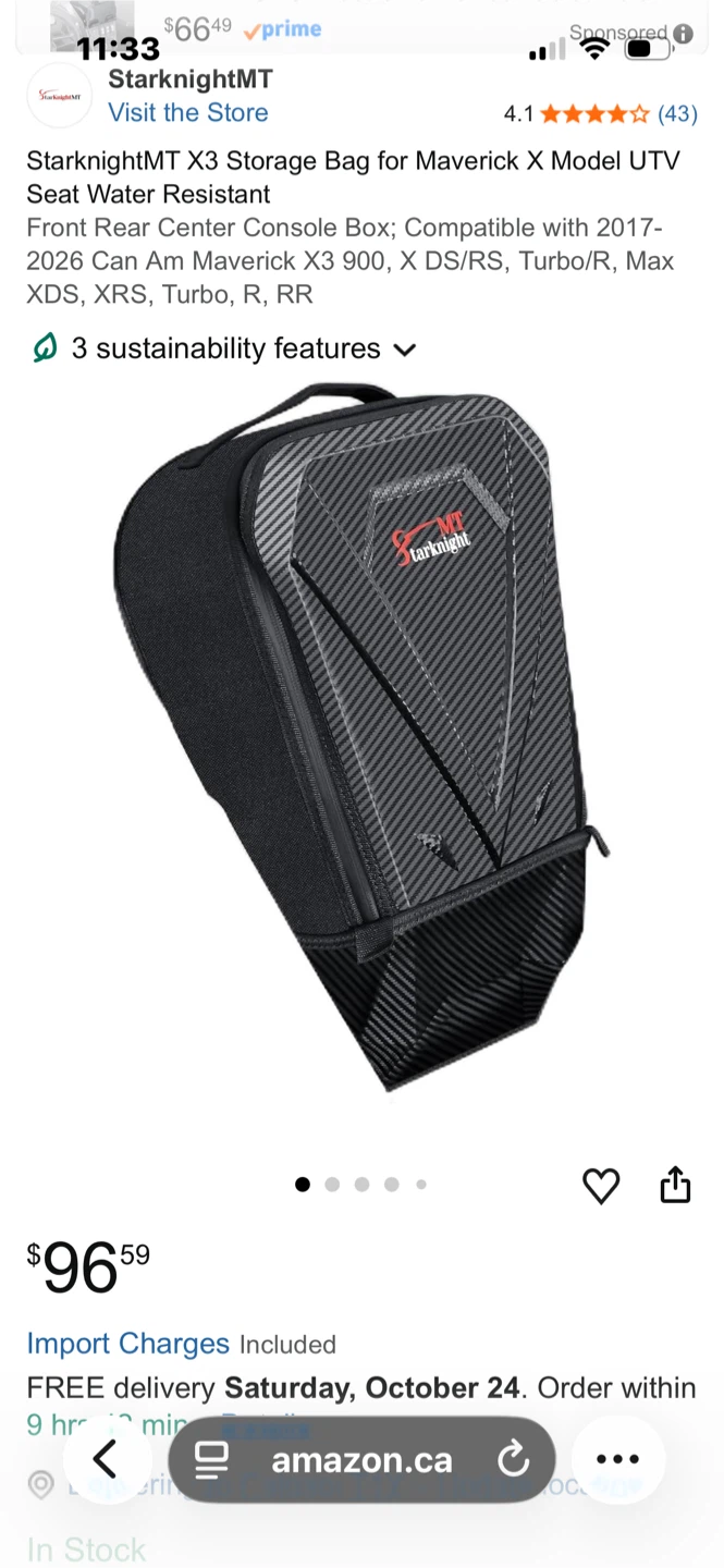 StarknightMT X3 Storage Bag for Can-Am Maverick X3