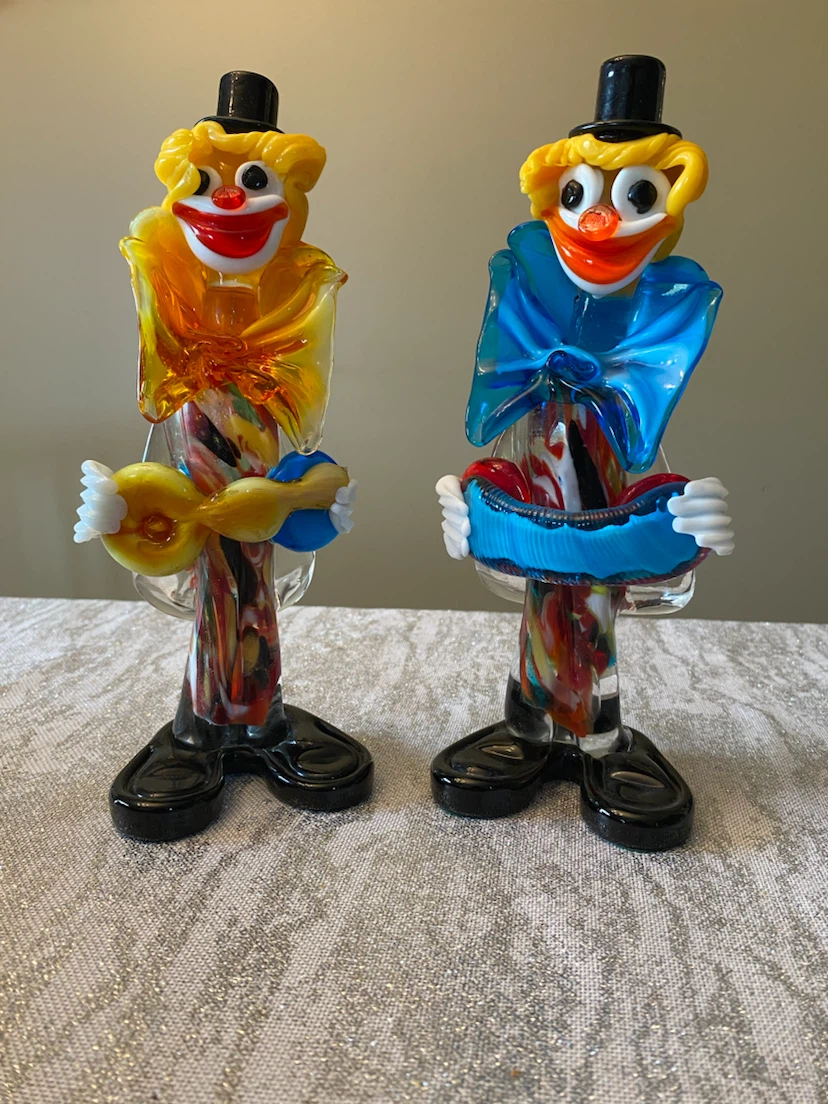 Set of Two Handcrafted Glass Clown Figurines