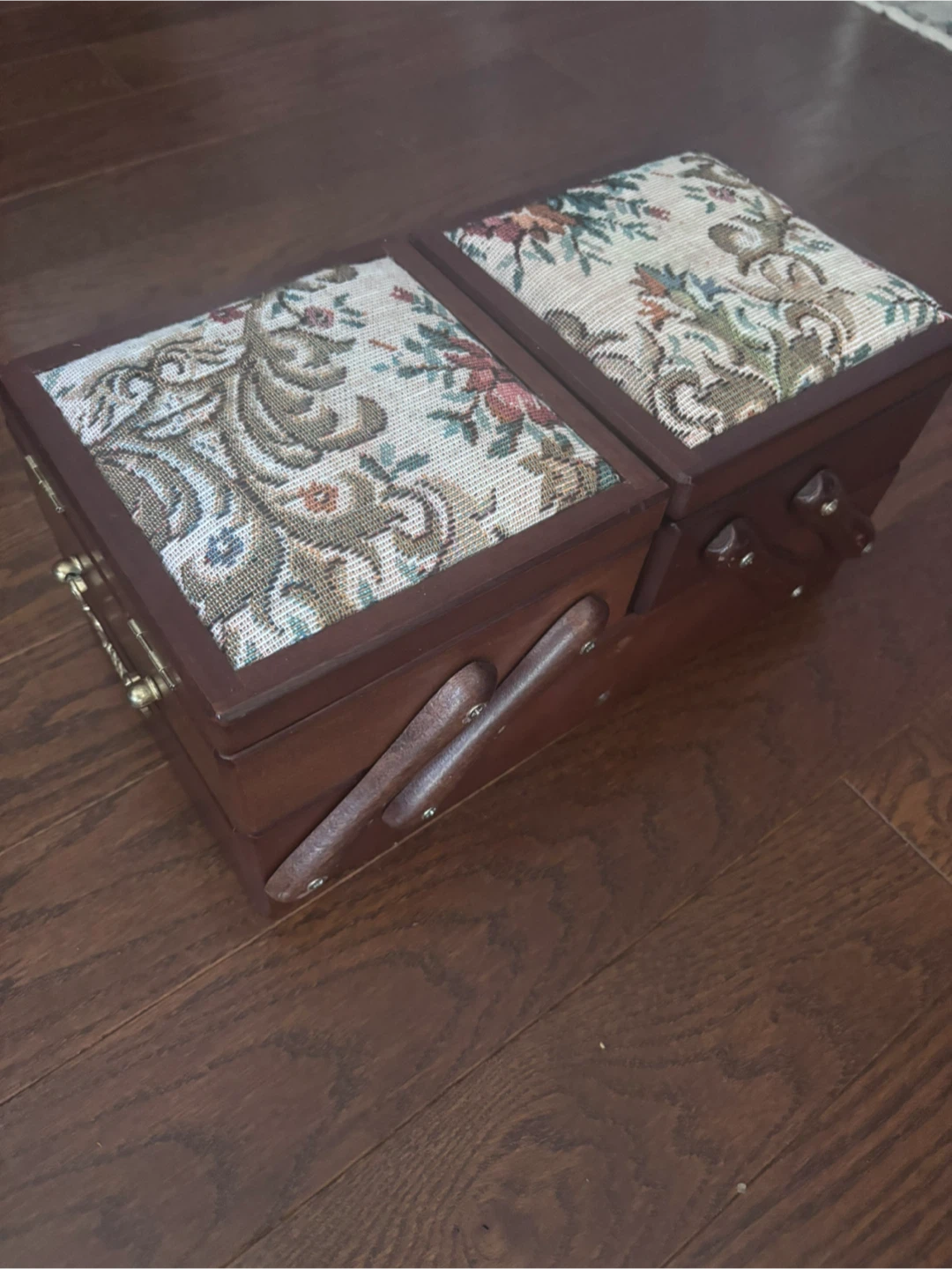 Vintage Wooden Sewing Box with Floral Fabric