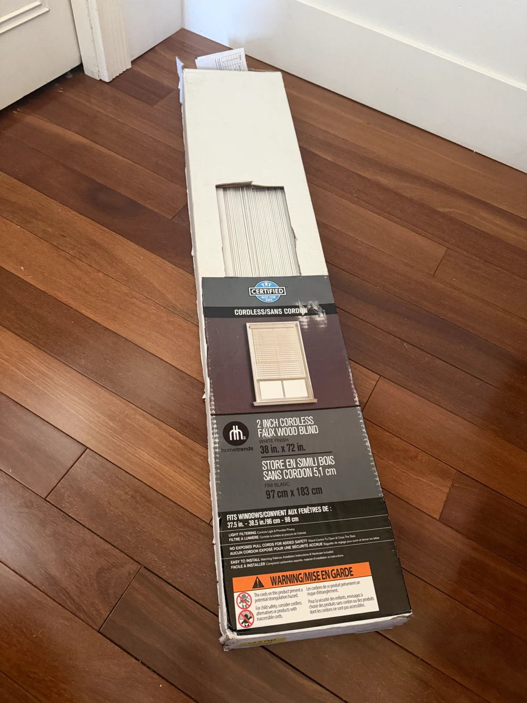 Hometrends 38" x 72" Cordless Faux Wood Blind