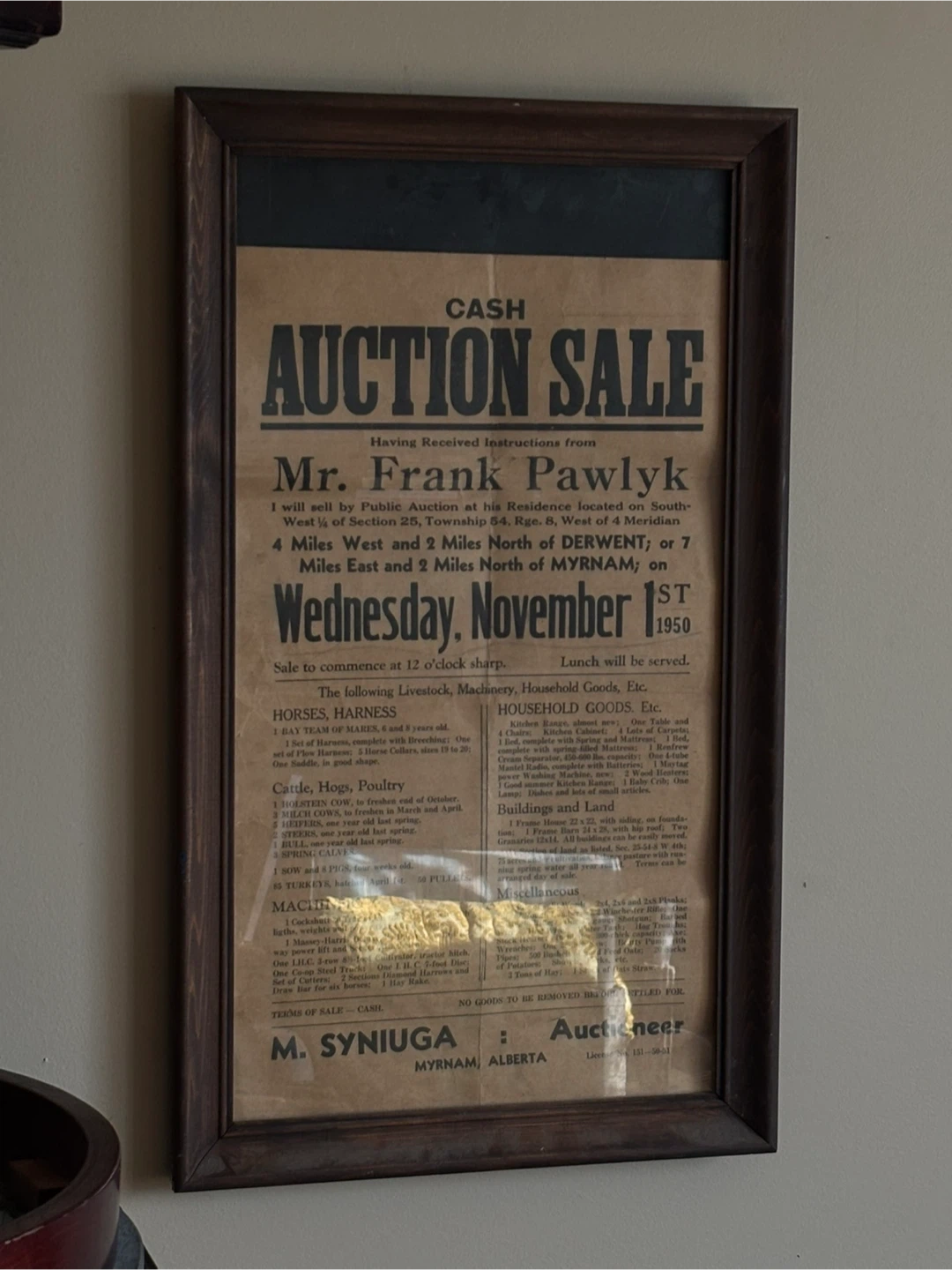 Vintage Framed 1950 Auction Sale Poster