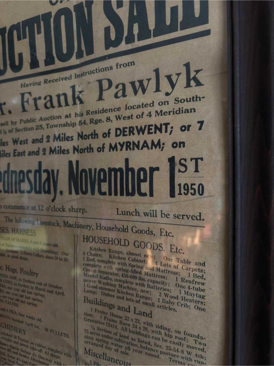 Vintage Framed 1950 Auction Sale Poster - photo 2