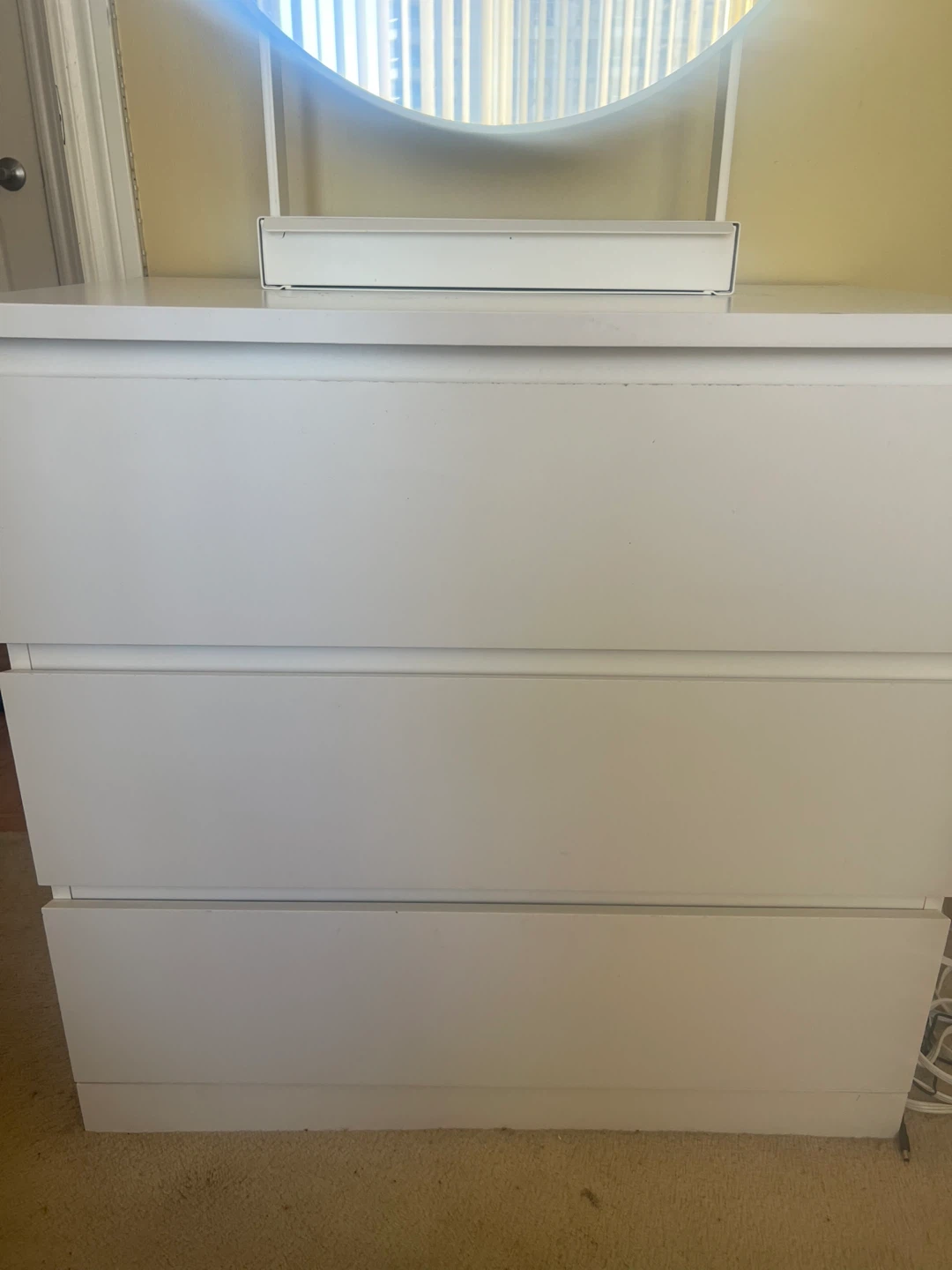 White Dresser with Round Mirror