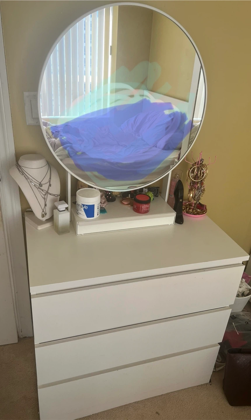 White Dresser with Round Mirror - photo 2