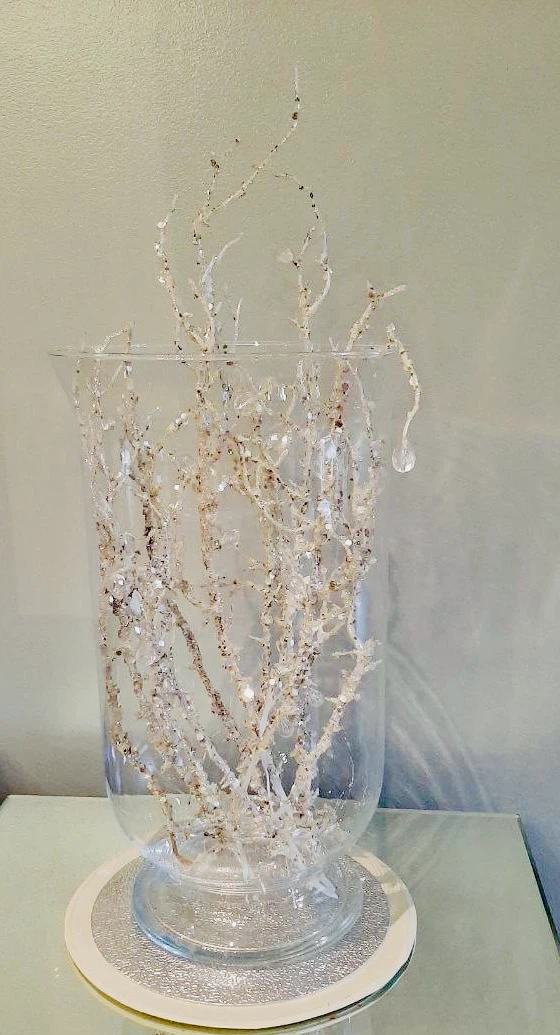 Clear glass vase with glitter branches - photo 2