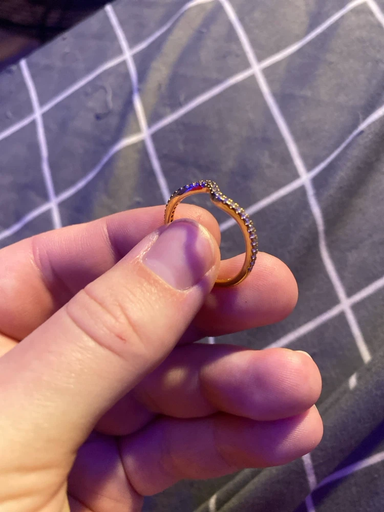 Gold plated, silver ring with diamonds v shape