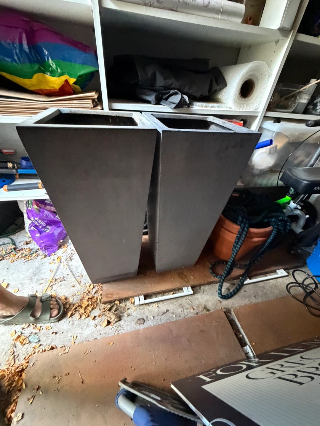 Set of Two Tall Grey Concrete Planters