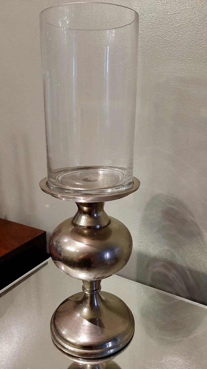 Silver-toned pedestal candle holder with glass vase - photo 3