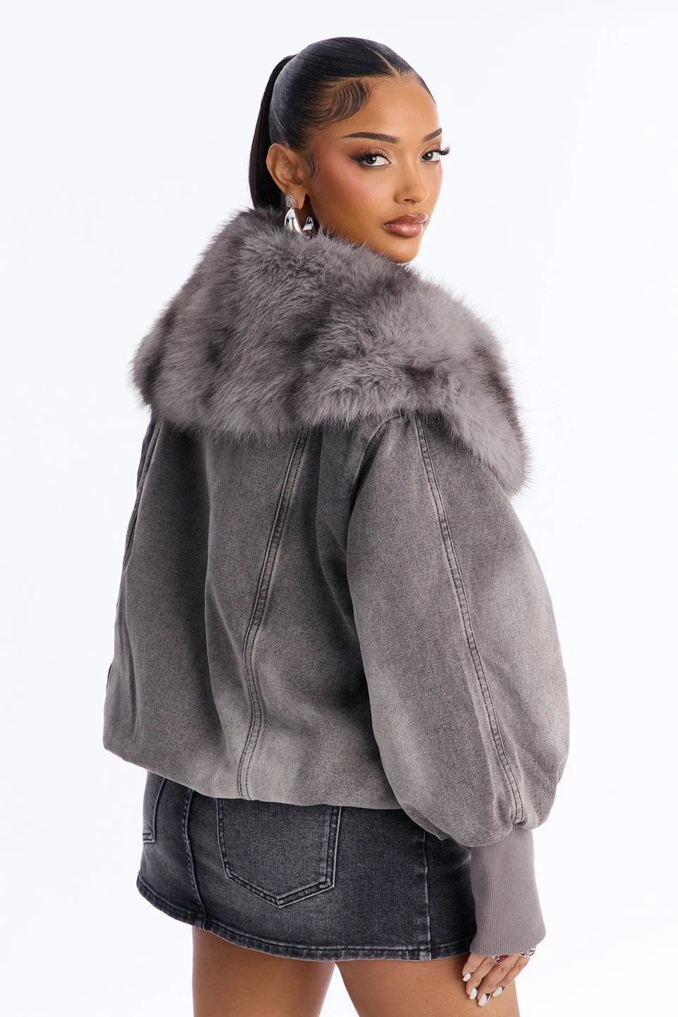 New with tags size small faux fur denim bomber jacket - photo 3