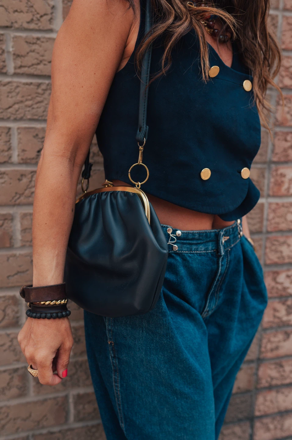 Vintage Navy Kiss Lock Crossbody Bag - photo 2