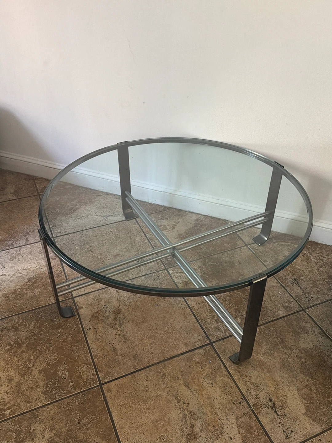 Round Glass Coffee Table with Metal Base