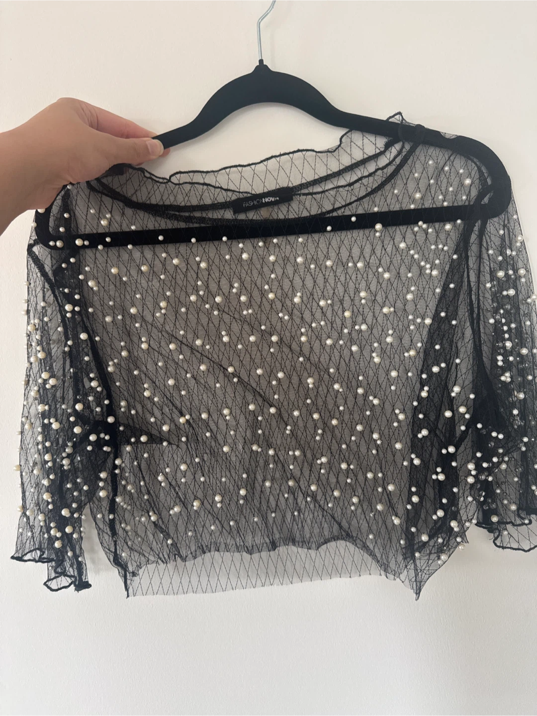 Fashion Nova Black Sheer Pearl Top