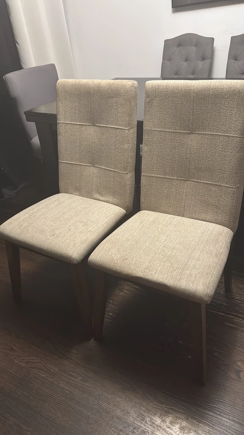 Two Beige Upholstered Dining Chairs