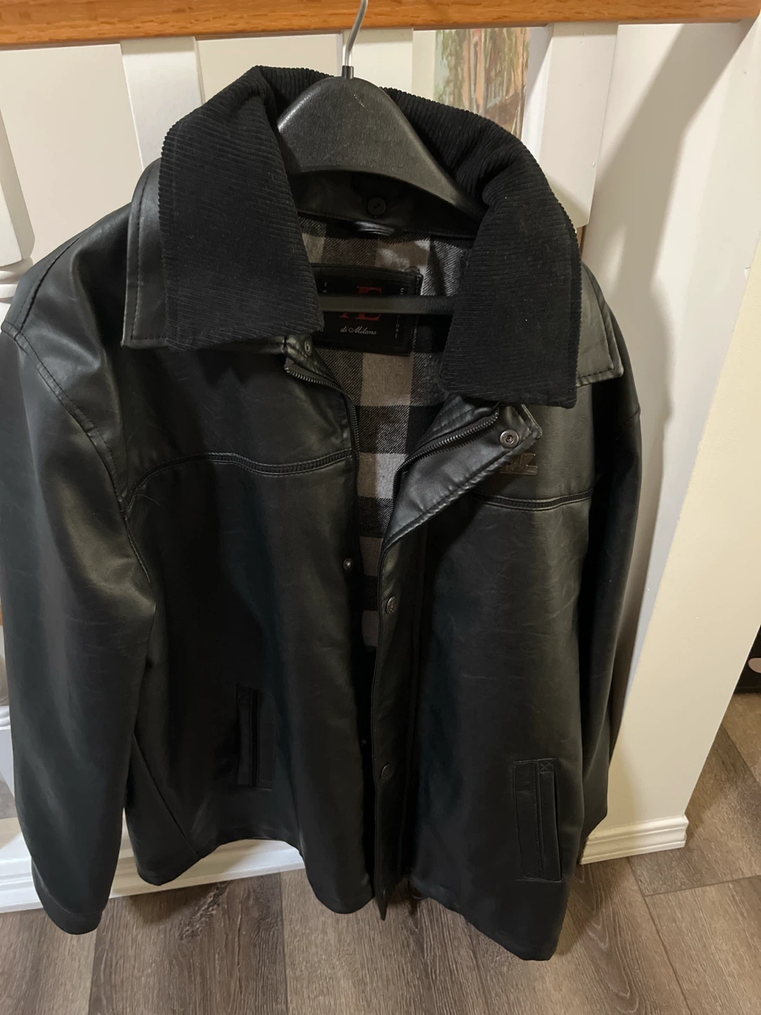 Black Leather Jacket with Corduroy Collar