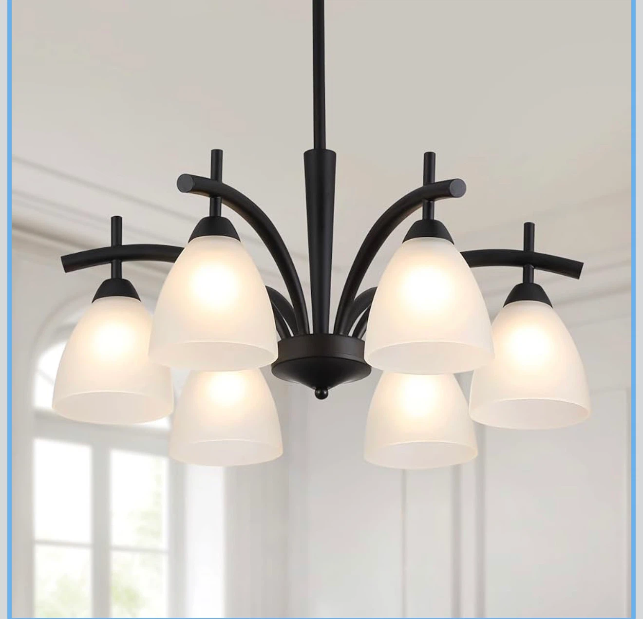 Modern Farmhouse Black Frosted Glass Chandelier