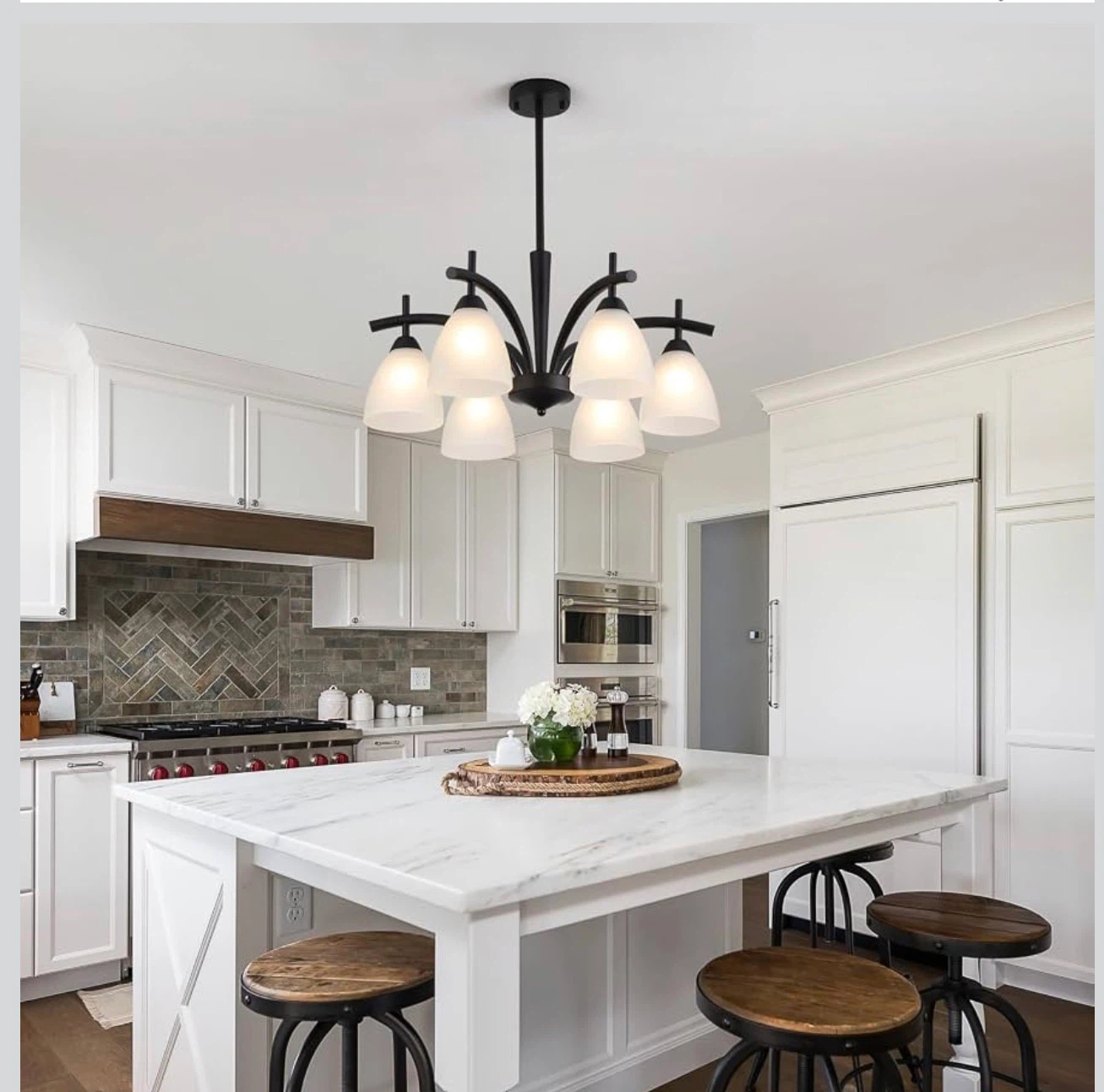 Modern Farmhouse Black Frosted Glass Chandelier - photo 3