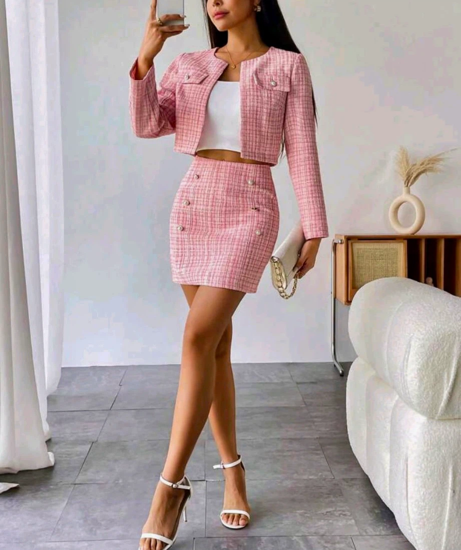 NEW Pink Tweed Two-Piece Skirt Set