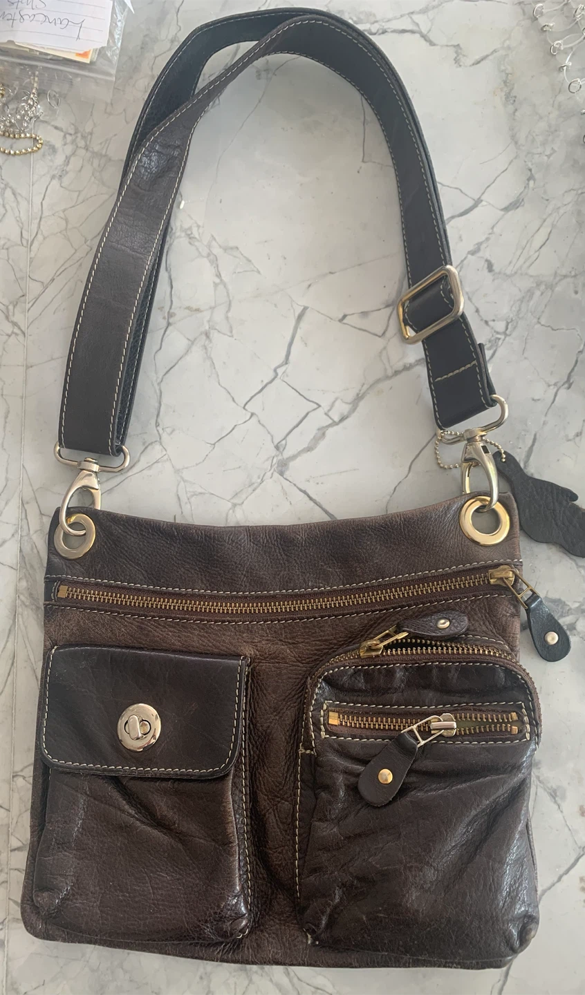 Roots, leather purse, tote bag, brown