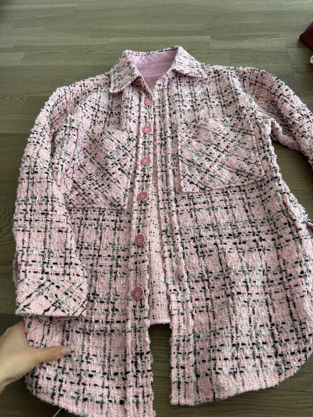 Charlie Luciano Designer’s Pink Tweed Shirt Jacket - photo 3
