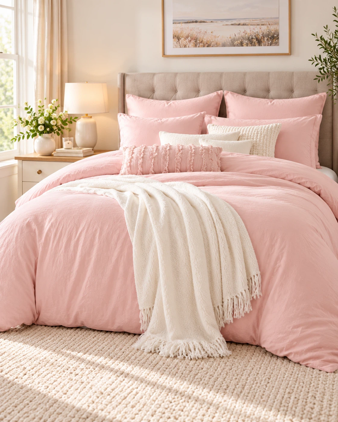 🌸 BRAND NEW KING DUVET COVER SET – ROSE BLUSH PINK – $25! 🌸