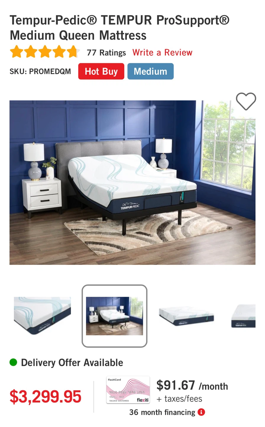 Queen Adjustable bed frame with Tempur-Pedic mattress