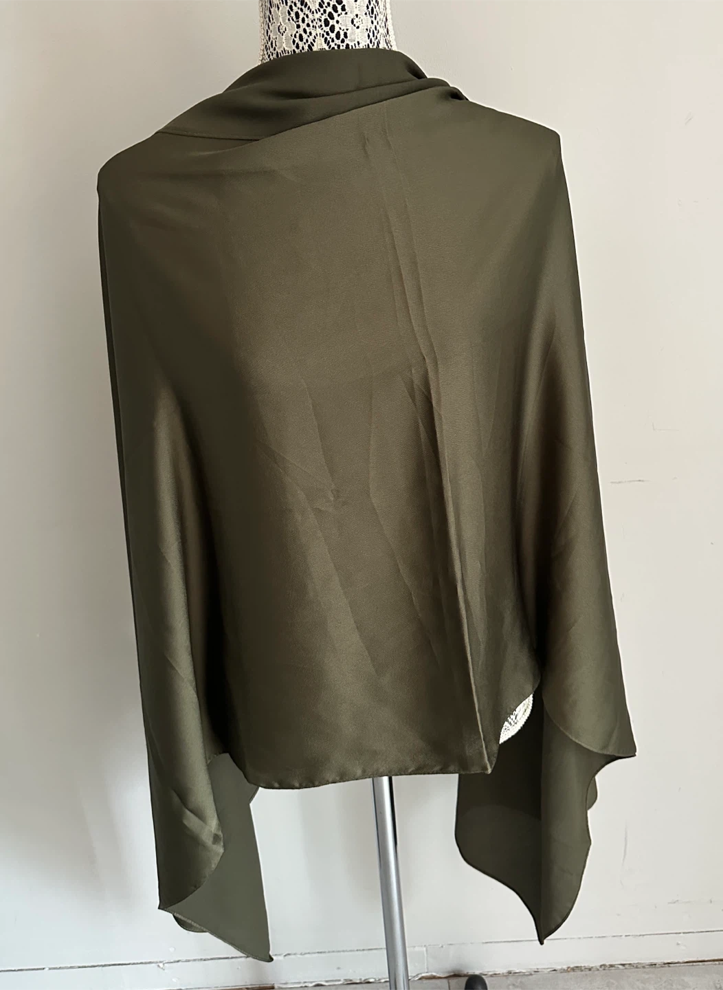 Olive Green Satin Shawl - New - $7