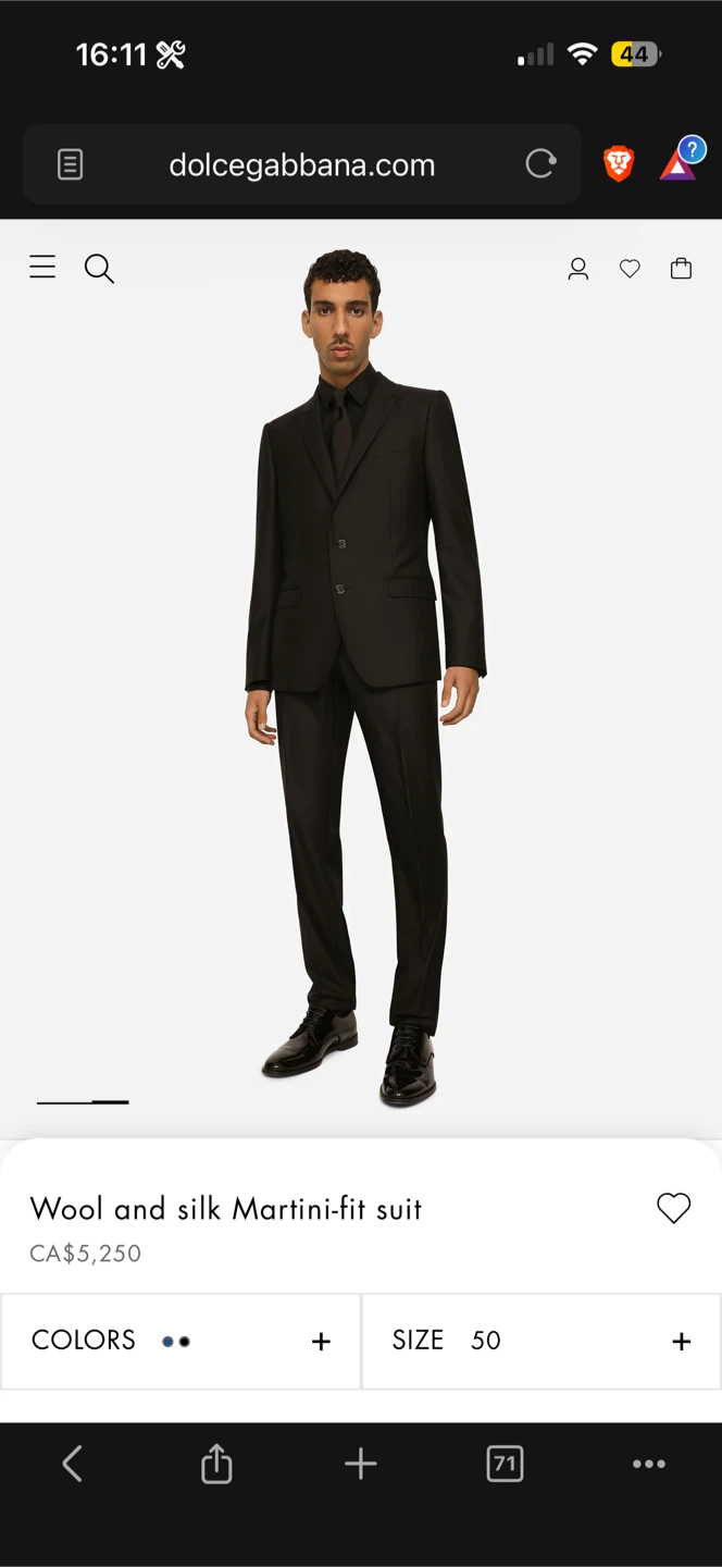 $6000 Dolce & Gabbana Martini Wool and Silk Suit