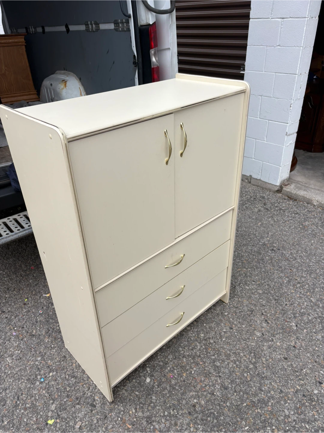 Free delivery used Cream Armoire with Three Drawers - photo 4