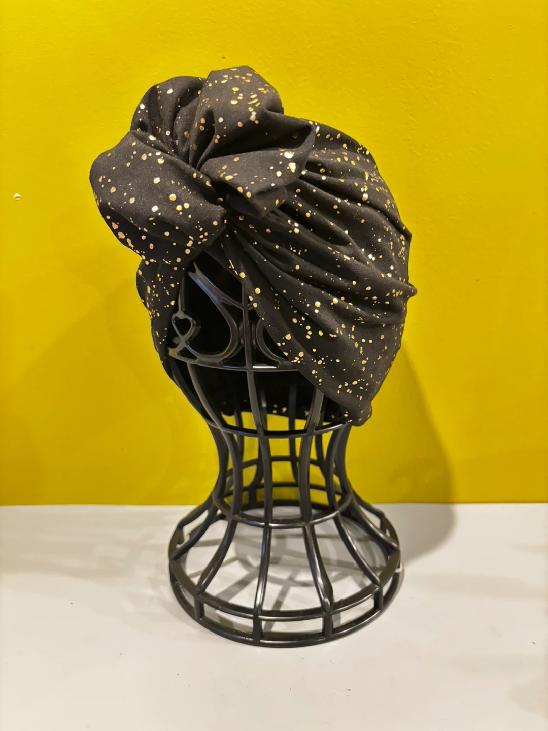 Black and Gold Splatter Print Turban Hat