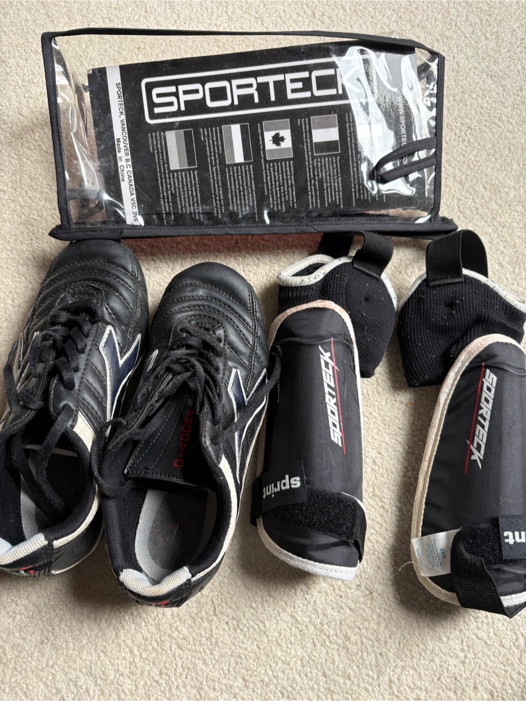 Diadora Soccer Cleats sz 2 and Sporteck Shin Guards