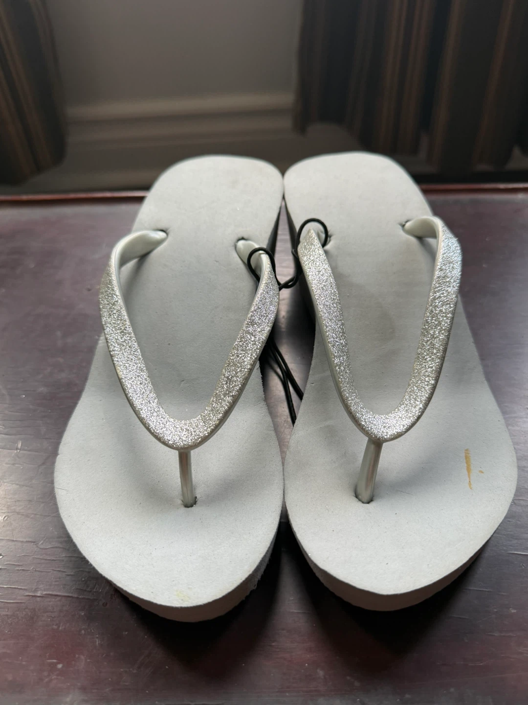 Silver Glitter Wedge Flip Flops