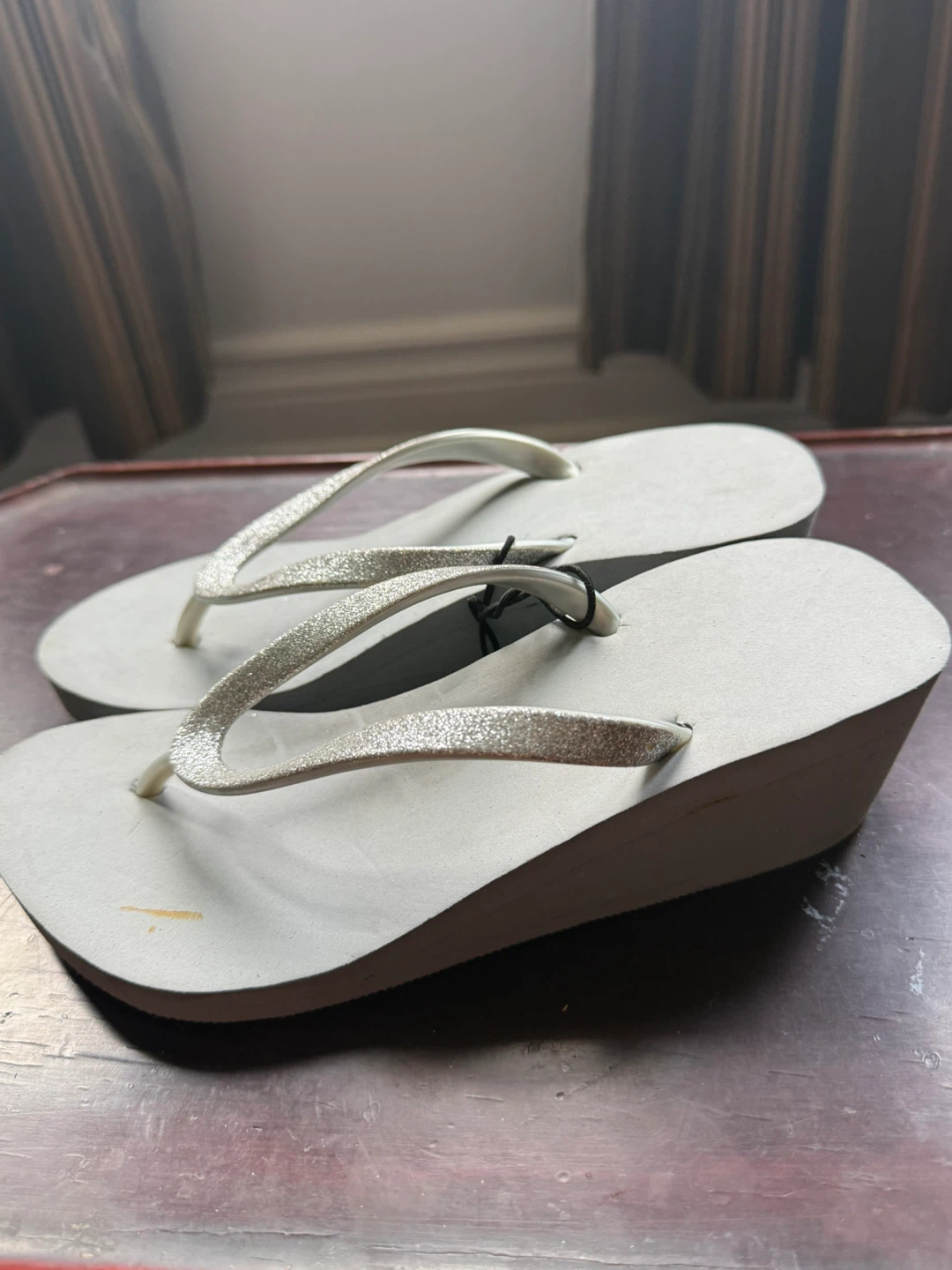 Silver Glitter Wedge Flip Flops - photo 2