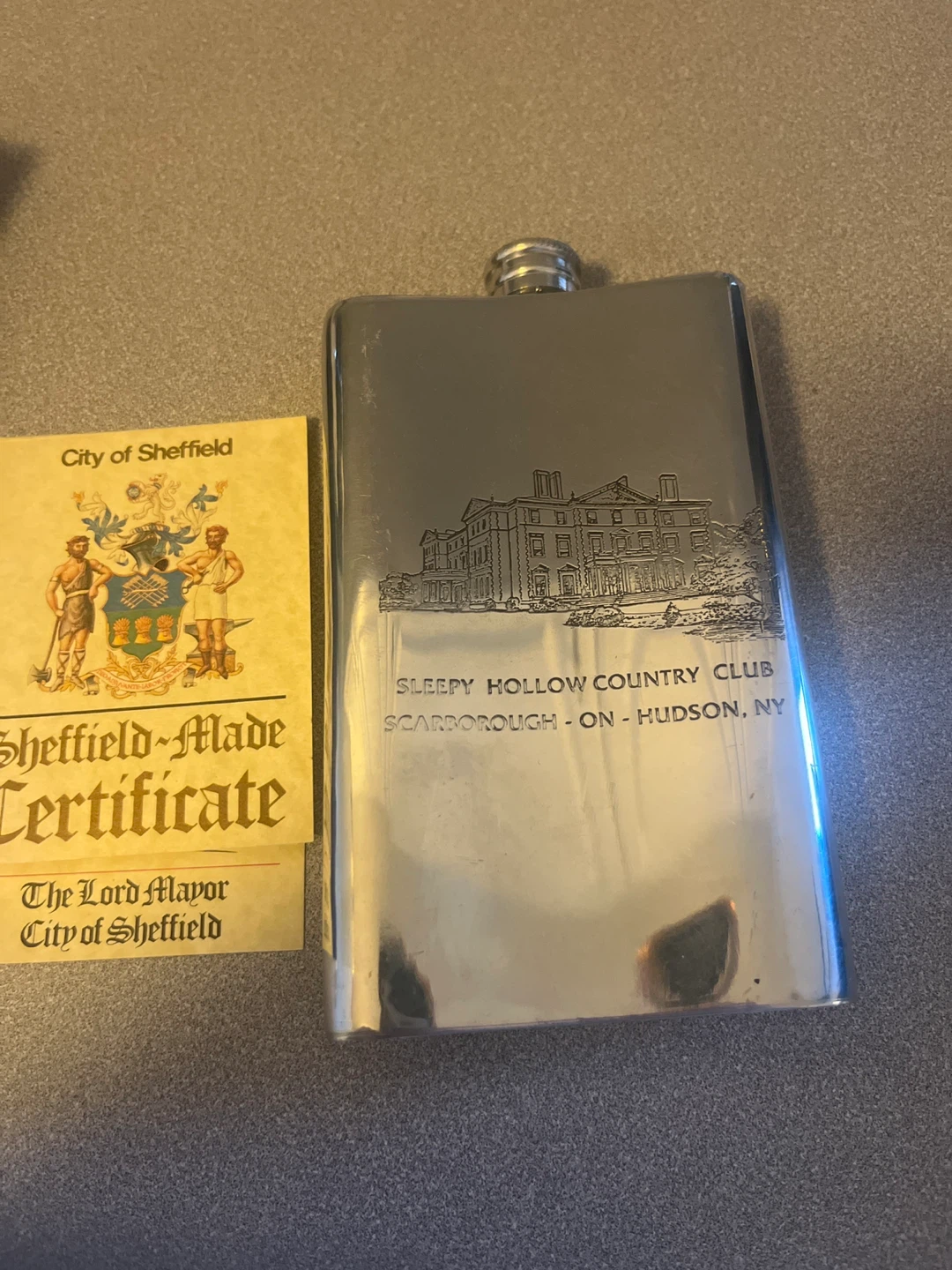 Sheffield-Made Sleepy Hollow Country Club Flask