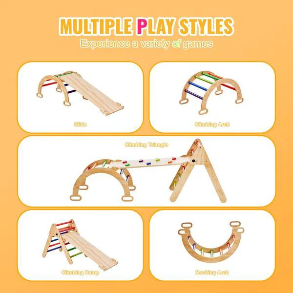 Kids Wooden Climbing Triangle and Arch Set