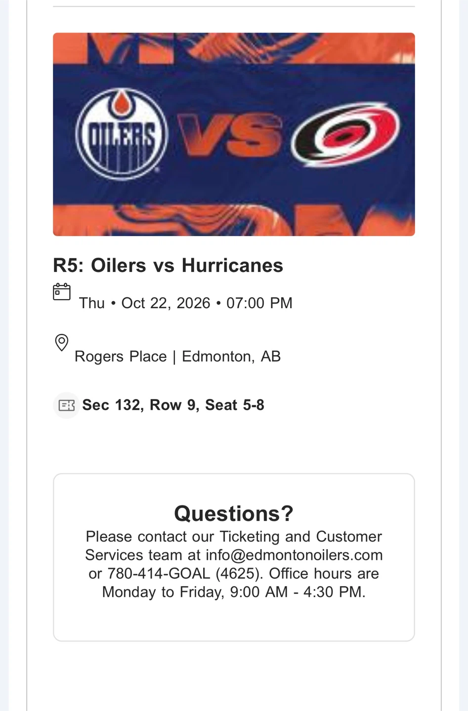 4 Oilers vs Hurricanes Tickets - Oct 22, 2026 - photo 2