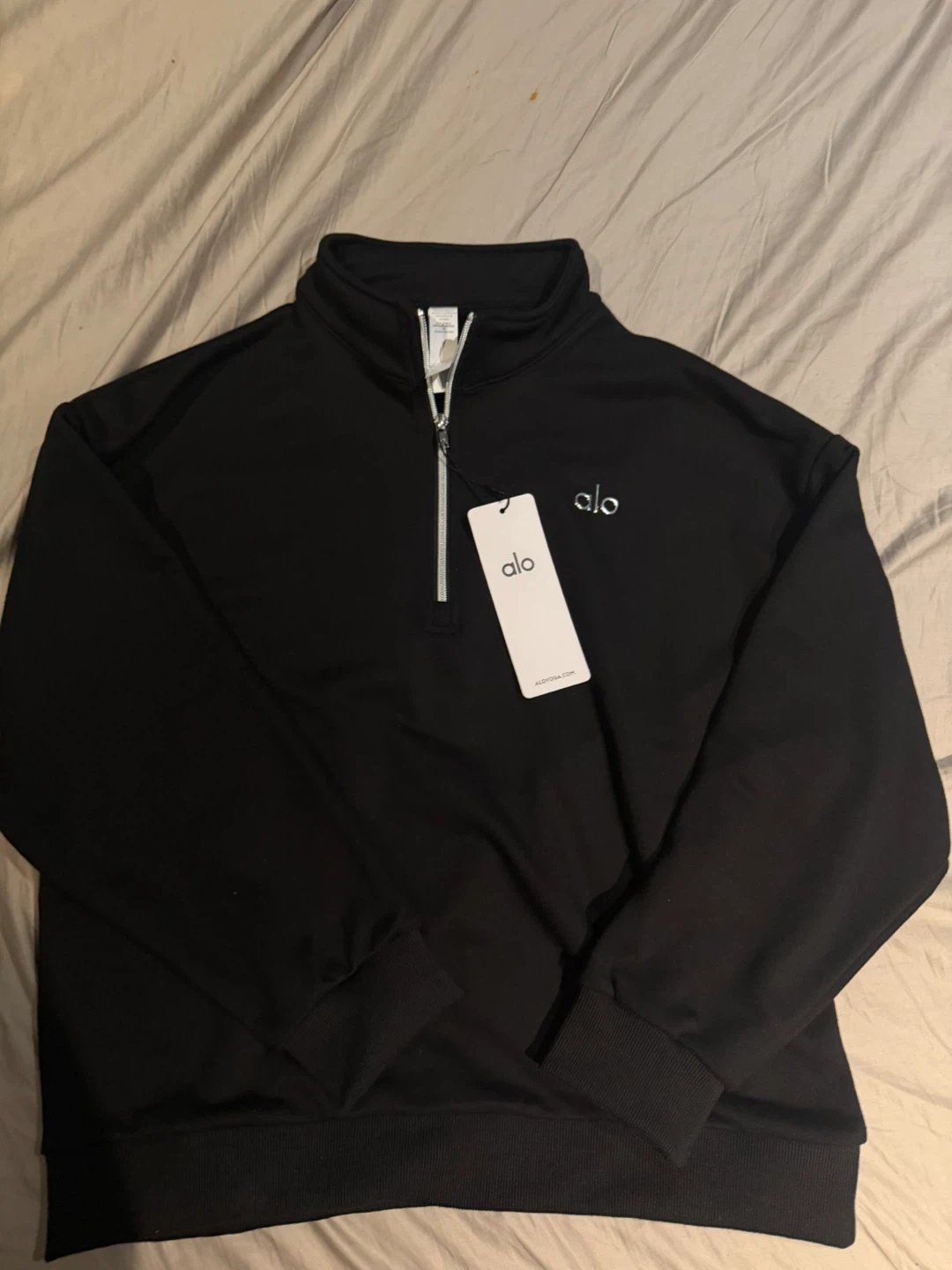 New Alo Yoga Black Quarter-Zip Pullover