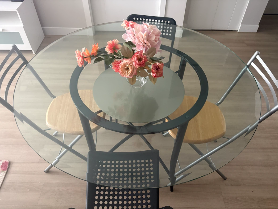 Round Glass Dining Table with 4 Chairs - photo 3