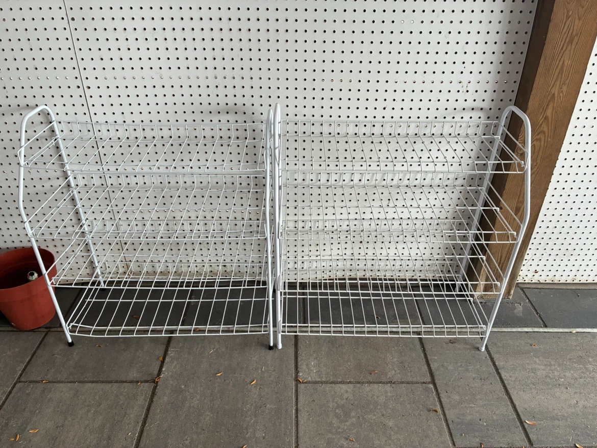 Two White Wire Shoe Racks