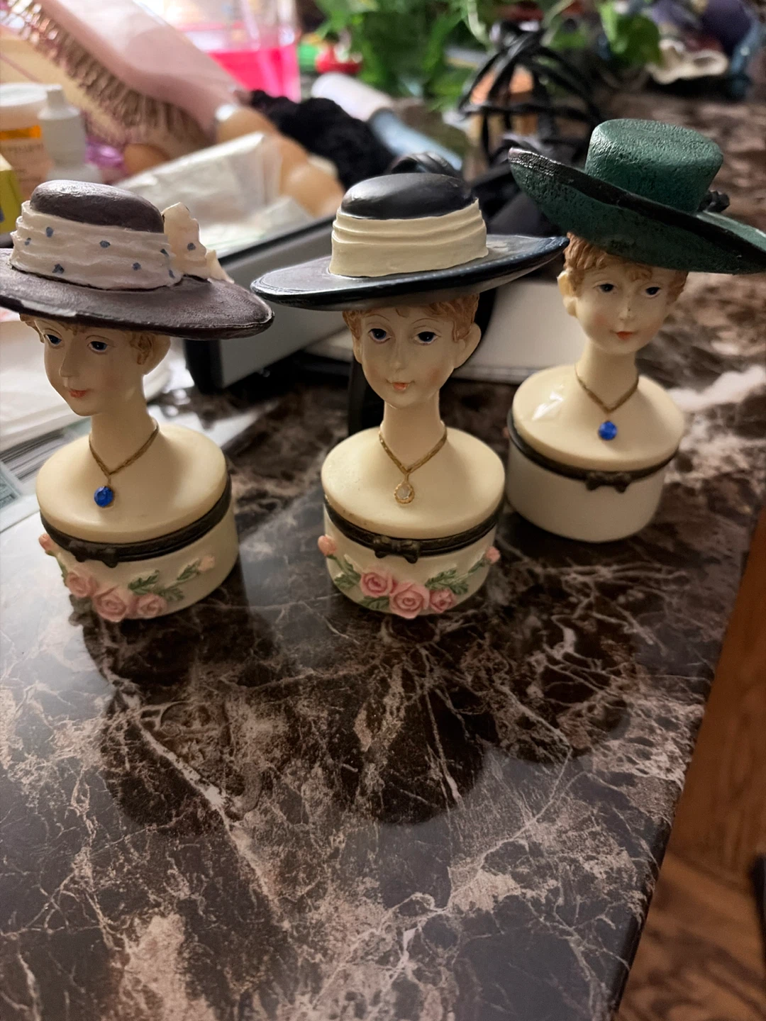 Set of 3 Victorian Lady Trinket Boxes