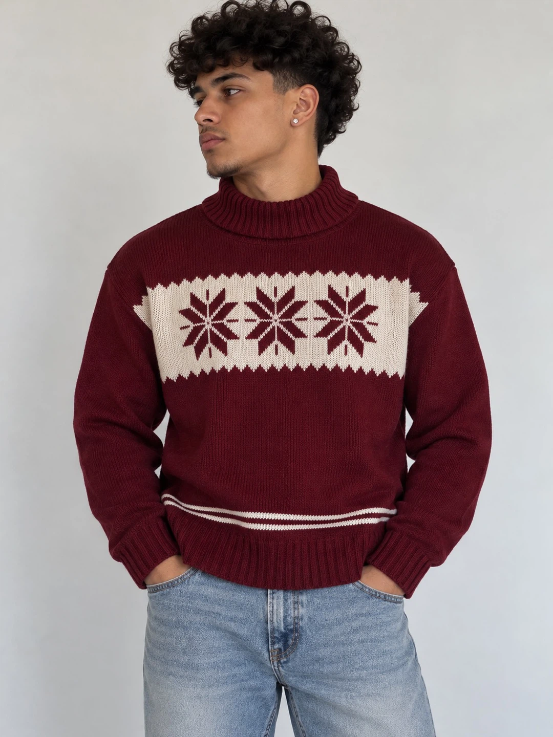 GLAMOR-KNIT Burgundy Snowflake Sweater