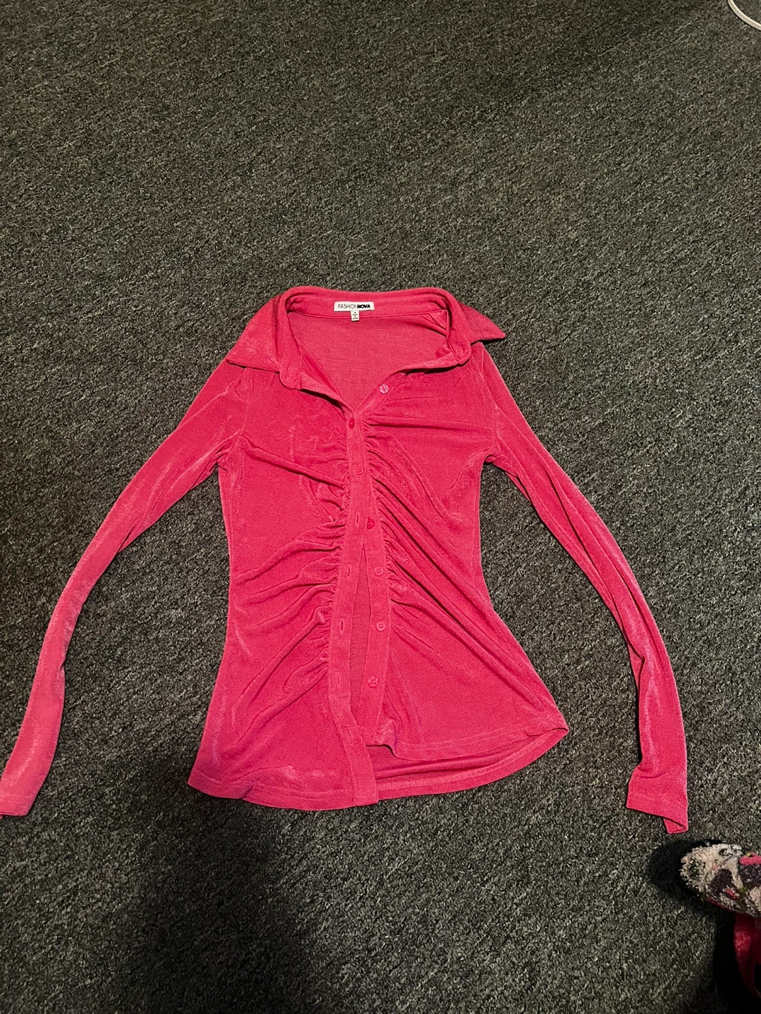 Fashion Nova Pink Ruched Button-Down Top - photo 2