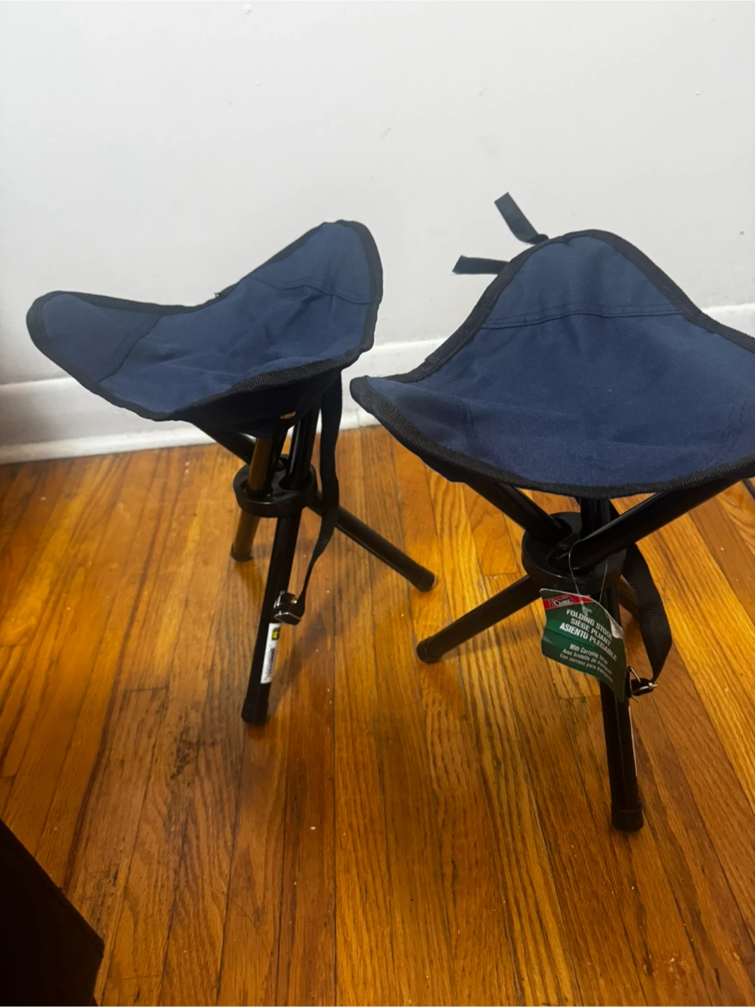 Two Blue Folding Stools