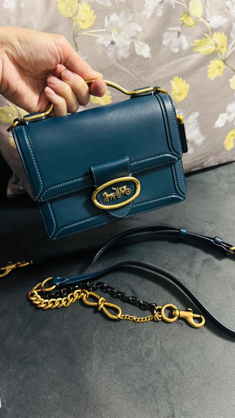 Coach Dark Blue Leather Bag with Gold Hardware