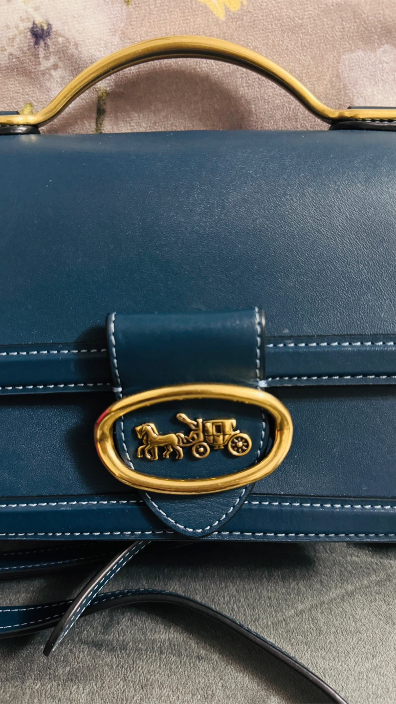 Coach Dark Blue Leather Bag with Gold Hardware - photo 4