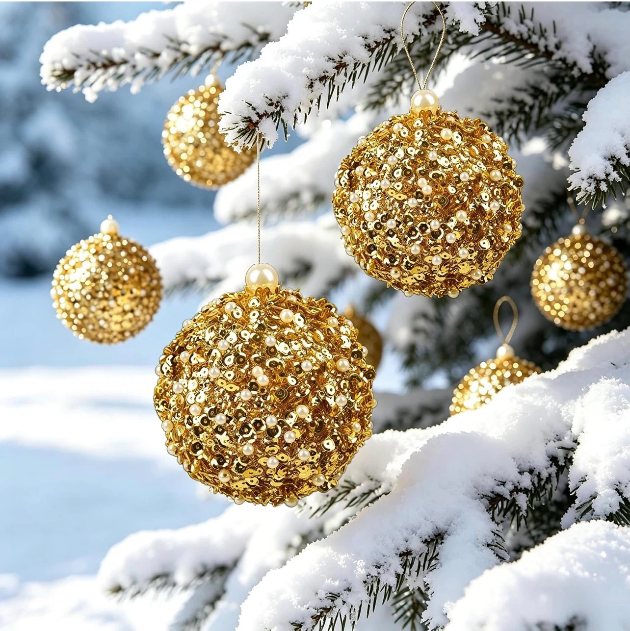 Gold Sequin and Pearl Christmas Ornaments - photo 4