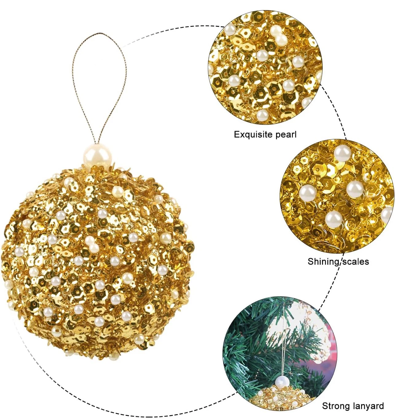 Gold Sequin and Pearl Christmas Ornaments - photo 5