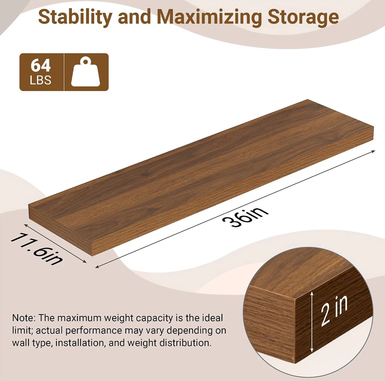 Brand New! Set of 2 Floating Wall Shelves – Dark Walnut - photo 3