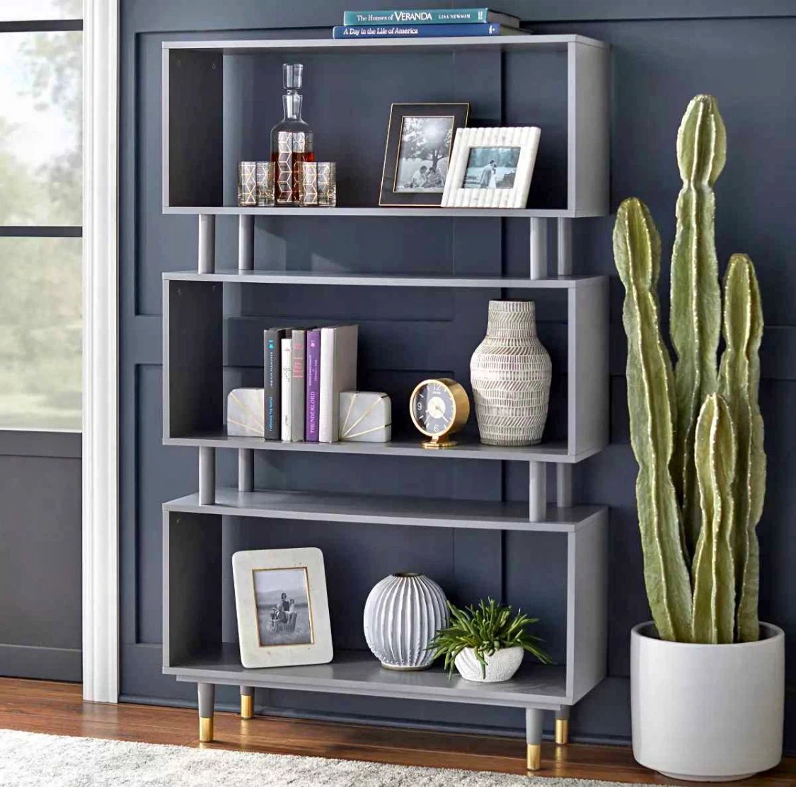 New Gray Mid Century Modern Storage Bookshelf - photo 2